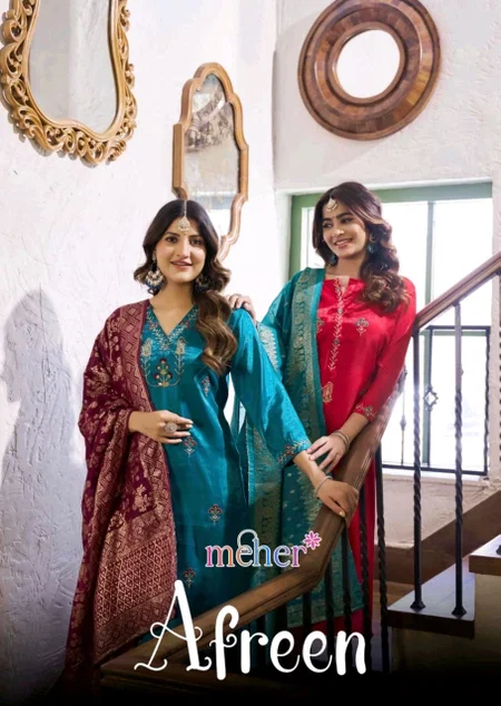 Afreen By Meher Glass Satin Kurti With Bottom Dupatta Wholesale Price In Surat